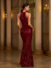 Burgundy Sequin Elegant Mermaid Cocktail Dress